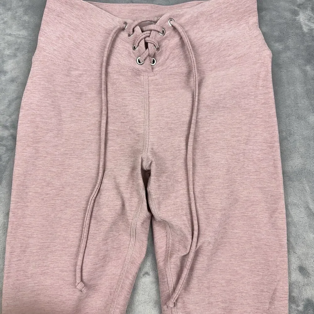YEAR OF OURS Football Leggings Womens Size Small Pink Lace Up Stretch Athleisure